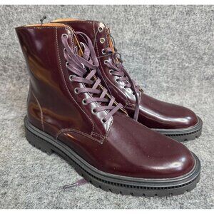 Express Leather Lace-Up Combat Boots In Burgundy Size 8 With Chunky Sole